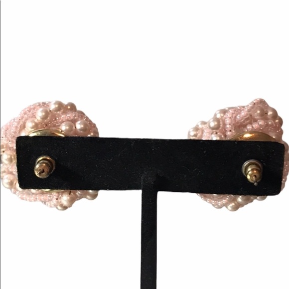 Romance Vintage Pink Pearl Twisted Strand Button Earrings - Picture 2 of 3